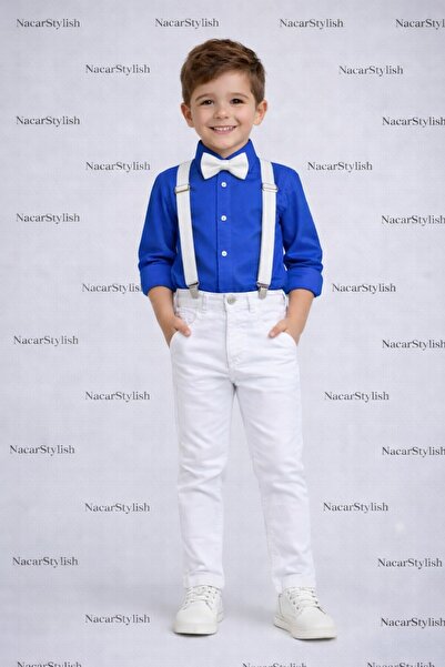 Nacar Erkek Çocuk 23 Nisan 29 Ekim Keten Gömlek&Pantolon&Askı Papyon Set - Gö...
