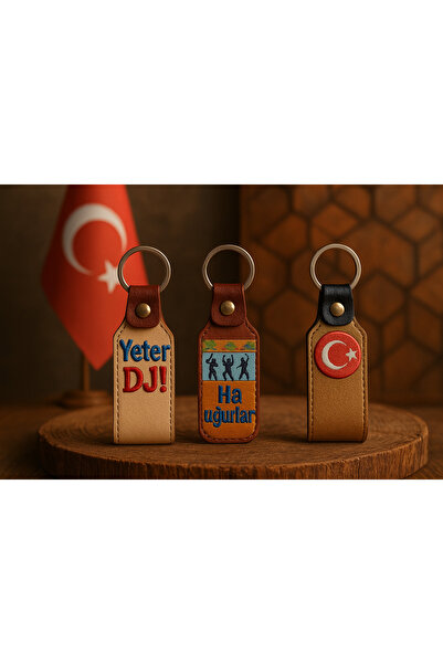 seymenbıçakçılık Set de 3 brelocuri din piele și lemn