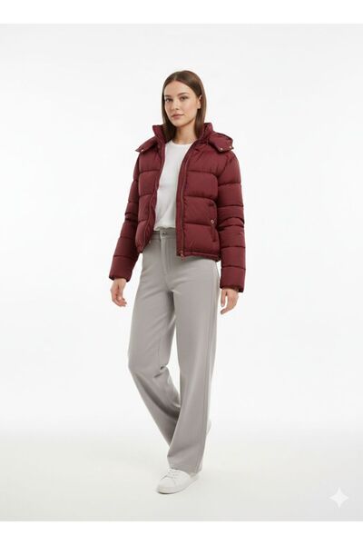 marvion Kadın Kolu Lastikli Kapuşonlu Şişme Mont