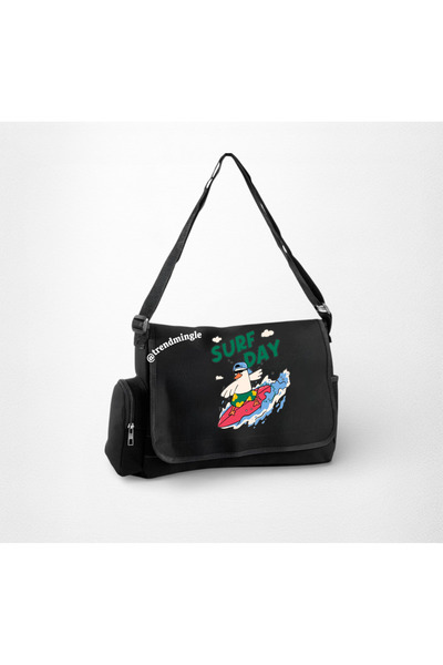 DEEFWEAR Black Surf Day Printed School, Course, and Classroom Messenger Bag-T...