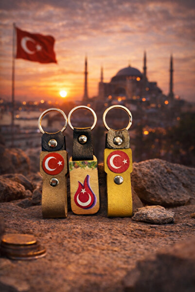 seymenbıçakçılık Set de 3 brelocuri din piele și lemn