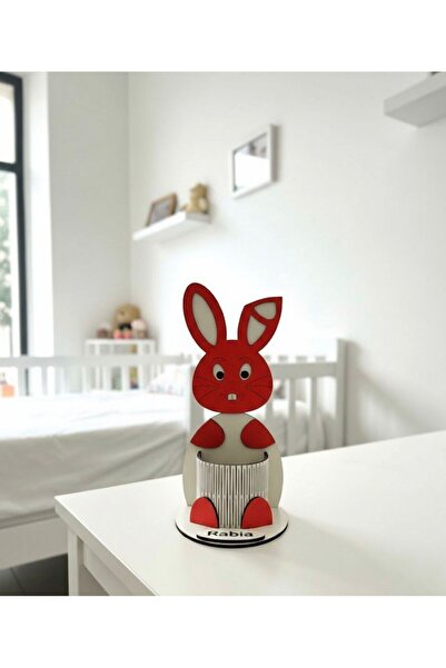 Ste Desing Kişiye Özel İsimli Ahşap Tavşan Kalemlik - Çocuk Odası Masaüstü Dü...