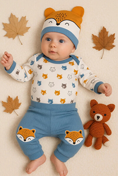 Beruflic طقم رجالي منقوش من Little Fox مكون من 3 قطع مصنوع من القطن بنسبة 100%