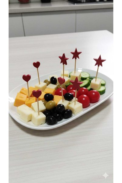 Markasız ucuz Babura 50 Pieces Mixed Heart and Star Themed Toothpick Ornaments - Red