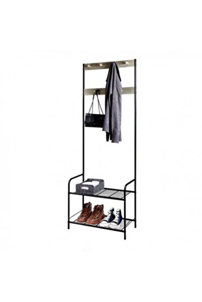 OEMN Metal Coat Rack ShopHome with 8 Hooks and 2 Shelves for Shoes, 60x30x170 cm