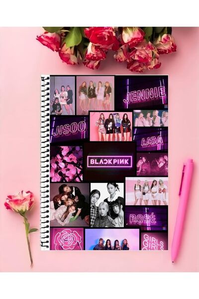 Saatistan Özel Tasarımlı A4 Boyutlu Telli Büyük Defter, Blackpink Temalı, 21x...