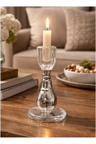 ALQANNAS Elegant Silver Steel Candle Holder with Crystal Glass, Luxury Decora...