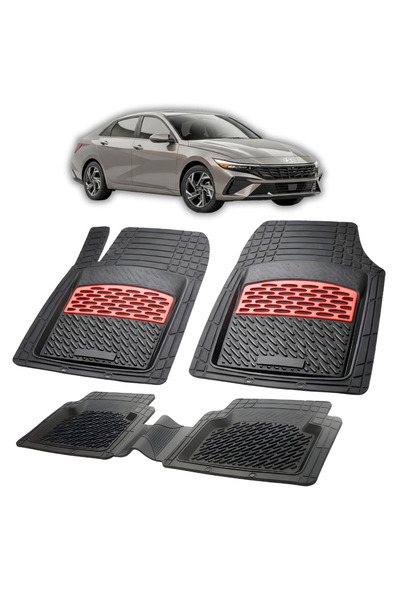 TEAMCAR Rubber Car Mats Compatible with Hyundai Elantra VII Facelift -Red