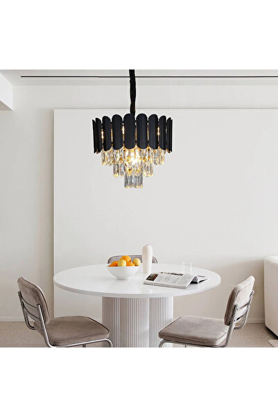HAMER Modern crystal chandelier with black and gold shade E14*5 — 40cm