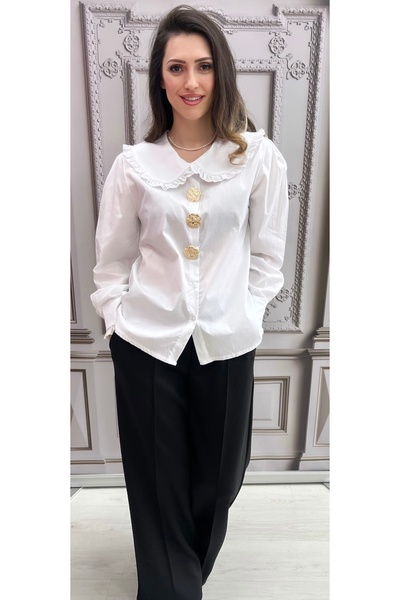 OnlyForYou 100% cotton shirt with gold brooch buttons and wide collar