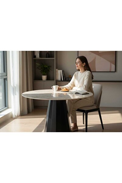 VETROWOOD Defne Masa Silves 110 cm Çapında Sabit Yuvarlak Masa