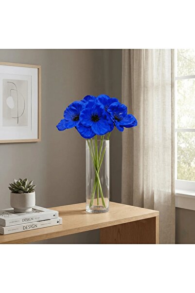 Goat-x Realistic artificial blue poppy – single multi-flowered stem for inter...