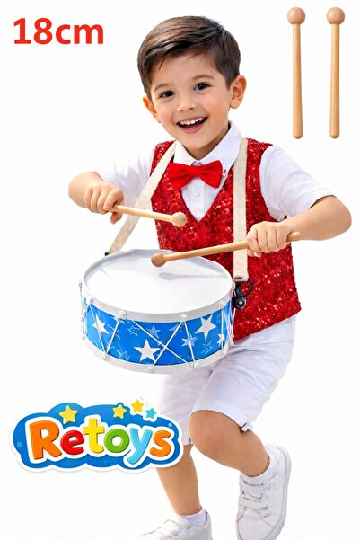 Retoys Oyuncak Davul Gösteri 23 Nisan Davulu 2 Tokmaklı 18cm
