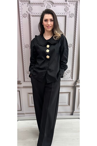 OnlyForYou 100% cotton shirt with gold brooch buttons and wide collar