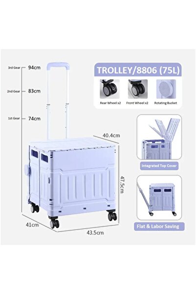 HHERESSY Cărucior pliabil cu roți, telescopic, pentru cumpărături, plajă, cam...