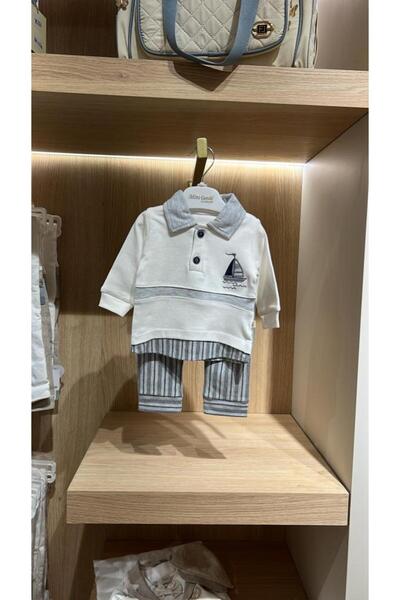 Generic بيجاما ولادي حتى عمر 9 اشهر الوان ازرق غامق ورمادي - رمادي