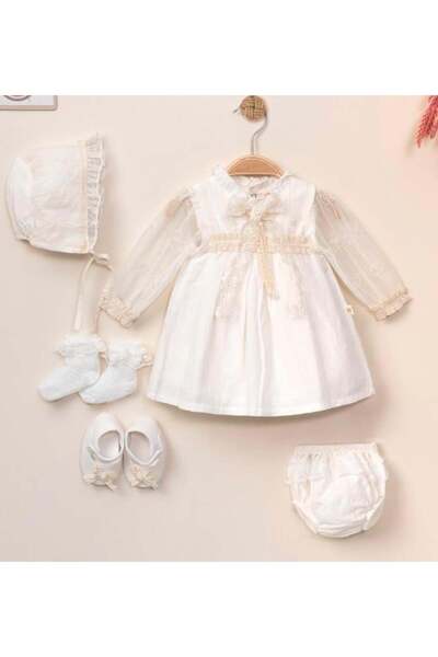Generic Girls' 5-piece dress set: dress, shorts, shoes, socks, and hat. Off-w...