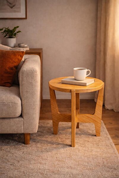 AZM DESİGN Ahşap Yan Sehpa - Dekoratif Salon Sehpası