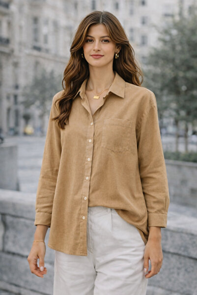 kikiriktekstil Cămașă de damă supradimensionată, cu pliuri la spate, din țesă...