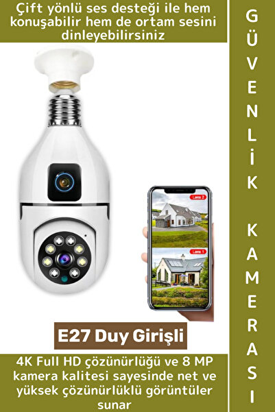 Wintoup Ev Çocuk Odası Gece Görüş İki Yön Ses Full HD Çift Lensli E27 Duy Gir...