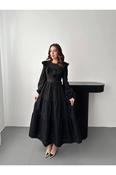 Ekim Store Scalloped Belted Lace Long Dress