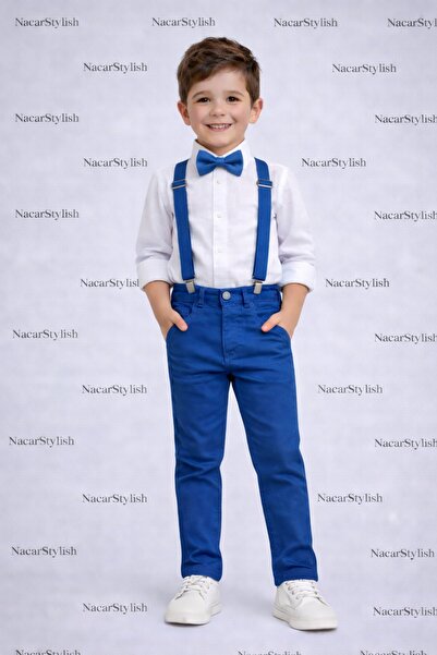 Nacar Erkek Çocuk 23 Nisan 29 Ekim Keten Gömlek&Pantolon&Askı Papyon Set - Gö...