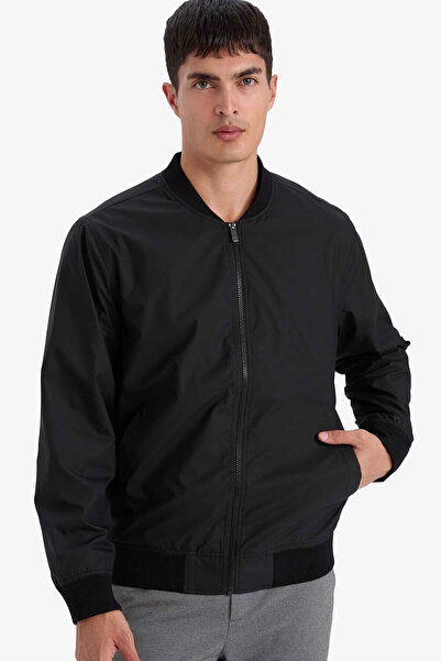 DeFacto Slim Fit College Collar Bomber Waterproof Black Men's Coat D7319Ax/Bk27