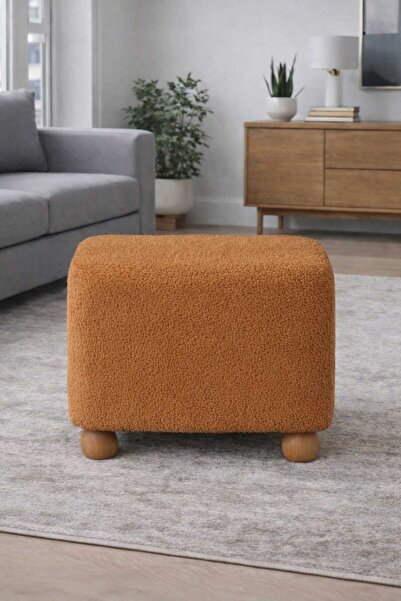 PUFMANYA VİVALDİ PREMİUM DİKDÖRTGEN PELUŞ KUMAŞ DOĞAL GÜRGEN AĞACI AYAKLI PUF...