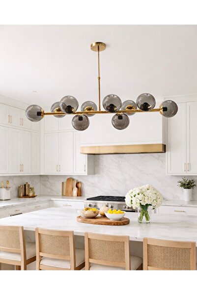 Led YENİ MODEL 125 CM 10 LU FÜME CAMLI SIRALI LÜX AVİZE GOLD RENK İTHAL KASA
