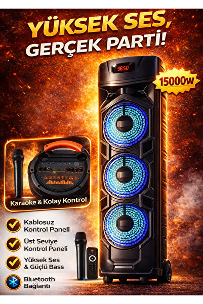 Teknoşık Işıklı Bluetooth Party Box Hoparlör Büyük Boy | Şarjlı, Karaoke, FM ...
