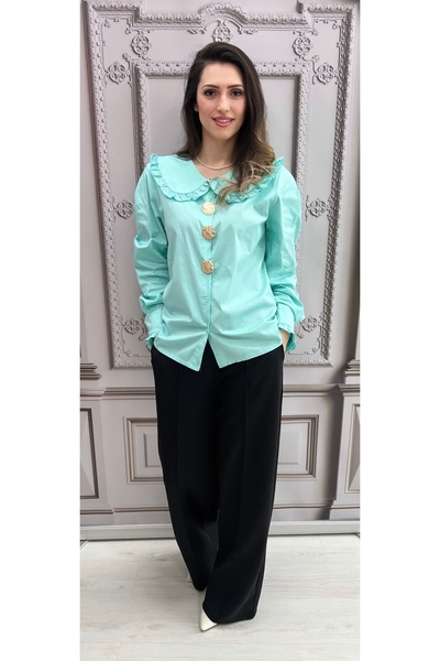 OnlyForYou 100% cotton shirt with gold brooch buttons and wide collar