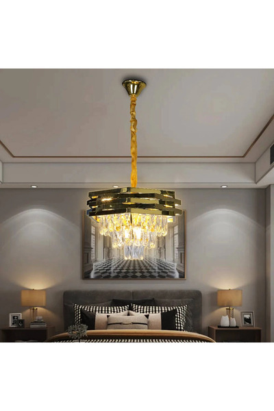 HAMER Shimmering chandelier, gold crystal pendant, 40cm diameter, European cr...