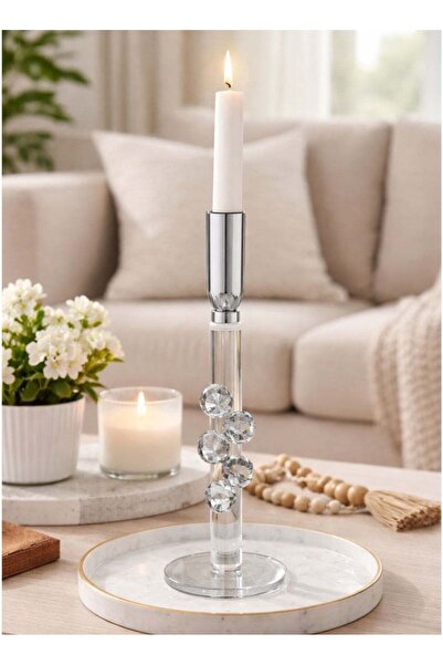 ALQANNAS Elegant Silver Steel Candle Holder with Crystal Glass, Luxury Decora...