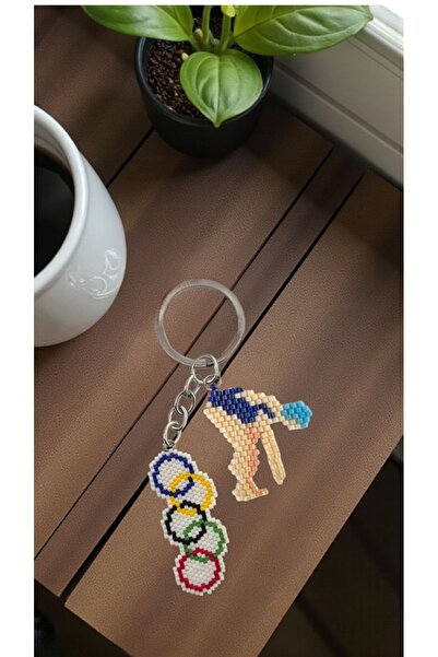 SEARD خرز ميوكي المصنوع يدويًا على شكل العلم الأولمبيكي وحامل المفاتيح/زينة ا...