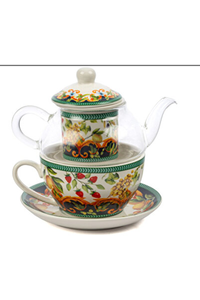 esdekor Capri Flora Tek Kişilik Demlik Fincan Seti Butik Mutfak Bitki Çayı İçin