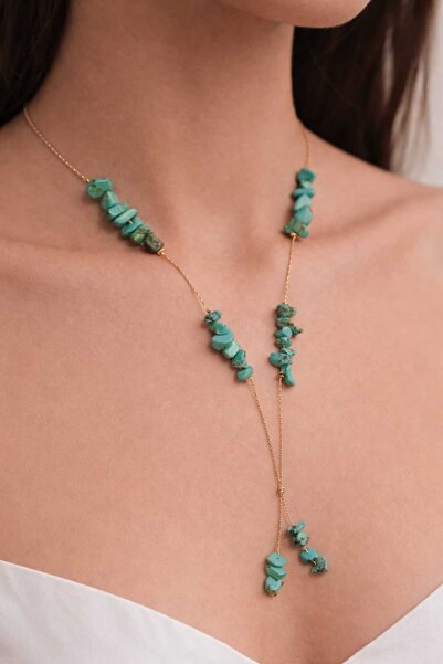 trendhazan A Quality Cobra Chain Turquoise Natural Stone Tie Necklace