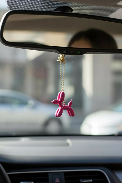 Saatistan Pembe Köpek Balon Dikiz Aynası Süsü, Araba Aksesuarı & Charm