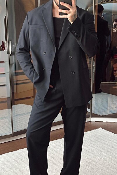 OUTFİT MAN Kruvaze Oversize Casual Takım Lacivert