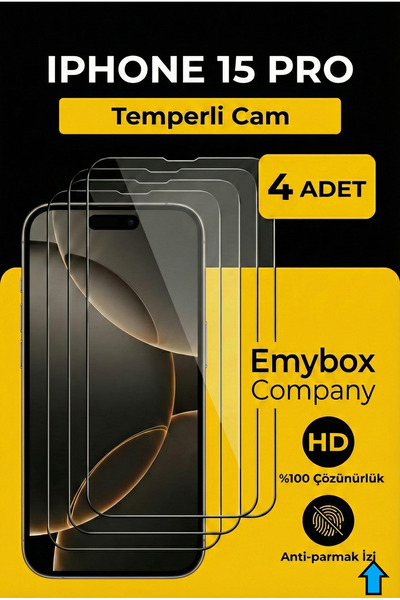 emybox Pack of 4 iPhone 15 Pro Tempered Glass Screen Protector Clear Hd Shock...