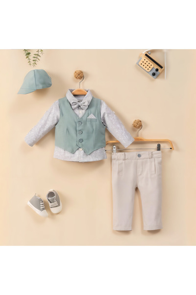 Generic Mini Gentle Boys' Formal Set - 5 Pieces - Green and Silver - 586009