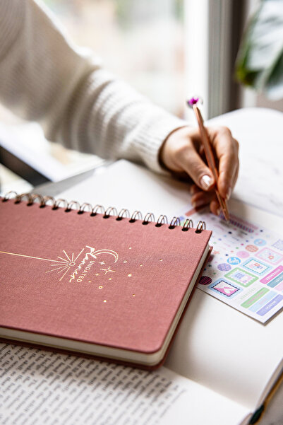 PAPERORA Agendă A5 cu copertă rigidă din in, cu spirală, planificator nelimit...