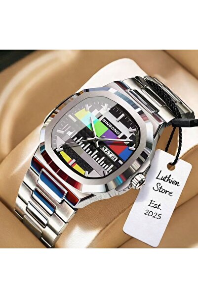 BINBOND Erkek Kol Saati Retro Renkli Kadran Çelik Kordon Su Geçirmez 30M