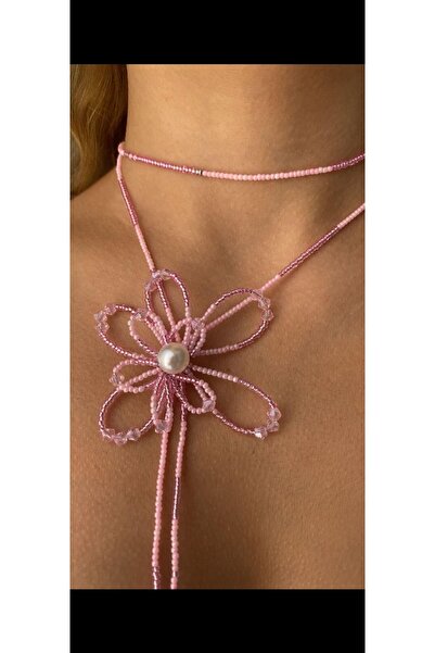 SHİNELİZE Rosetta çiçek kolye, pembe çiçek özel tasarım Choker kolye