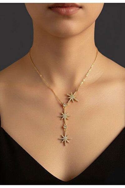 KANERUZ Gold Color North Star Y Steel Necklace (44 cm)