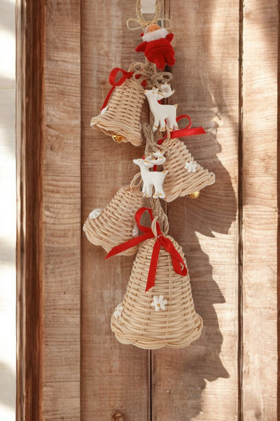 MaviMarinUrla El Yapımı Bambu Rattan Dekoratif Çan Kapı Süsü Geyik ve Noelbab...