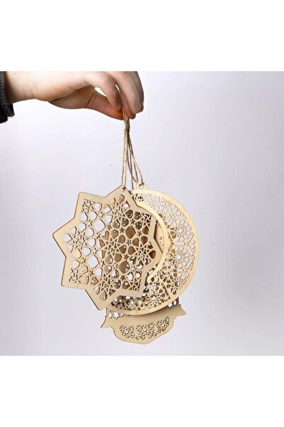 X LOT Eid Mubarak Wooden Hanging Ornaments Set, 7 Pieces Islamic Decoration f...