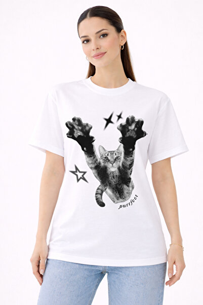 FANA Valentine's Day Special Y2K Vintage Halftone Cat Printed Oversize T-Shir...