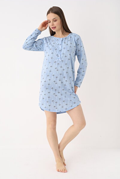 YASAR UNDERWEAR Women's 100% Cotton Patterned Long Sleeve Half Placket Button...