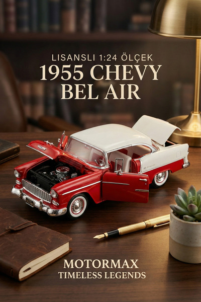 craftivio Motormax 1:24 1955 Chevy Bel Air Diecast Metal Model Araba Kırmızı ...