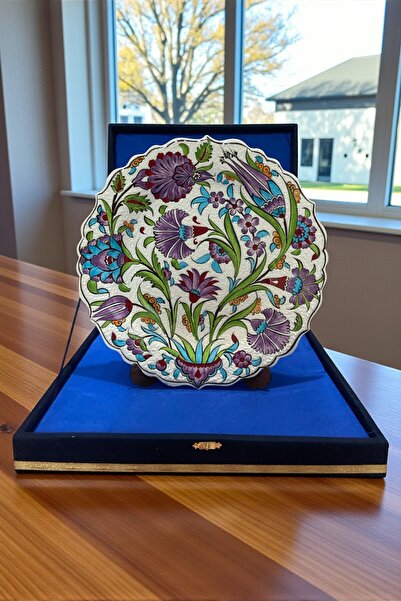 YOOS Kadife Kutulu 30 cm Özel Samur İşçiliği Kütahya Çinisi Lila Çini Tabak